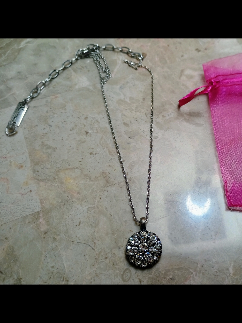 Vintage-Inspired Silver Crystal Floral Pendant Necklace - Silver